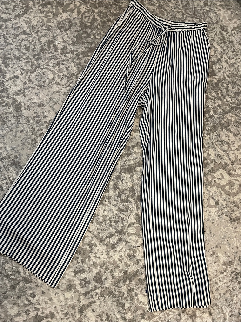 Striped Wide-Leg Drawstring Pants - Blue & White